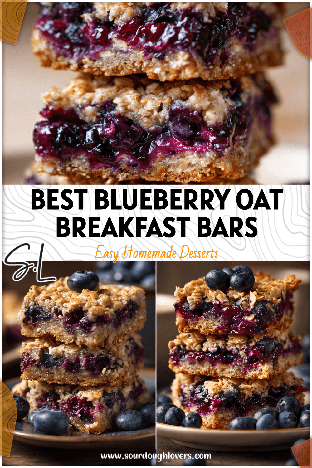 Soft Blueberry Oatmeal Bars stacked on a plate showing layers of oats and juicy blueberries for a fruit breakfast.